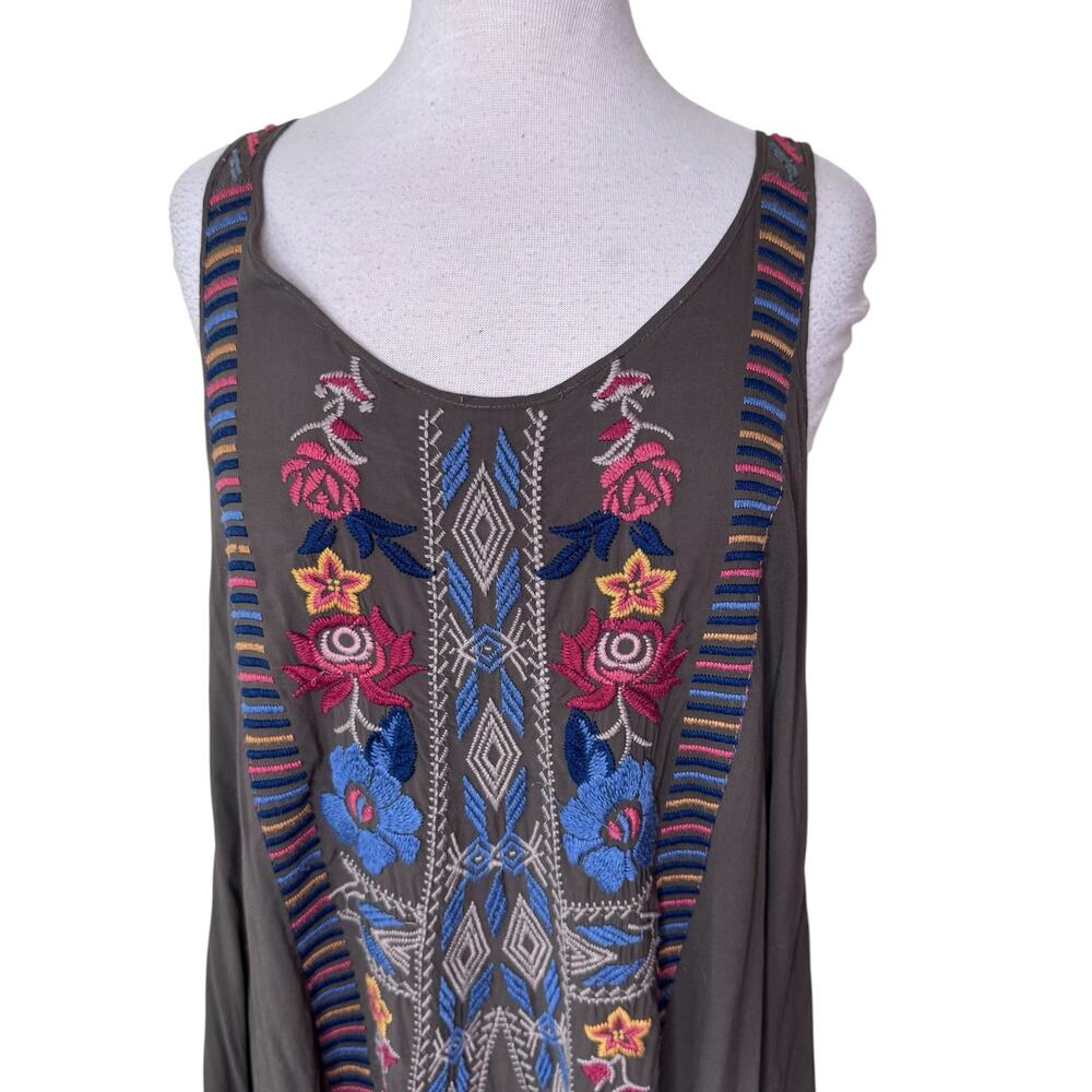 BIYA JOHNNY WAS Flowly Low Back Embroidered Tank B36218-6 GREEN Size XS - Picture 5 of 8